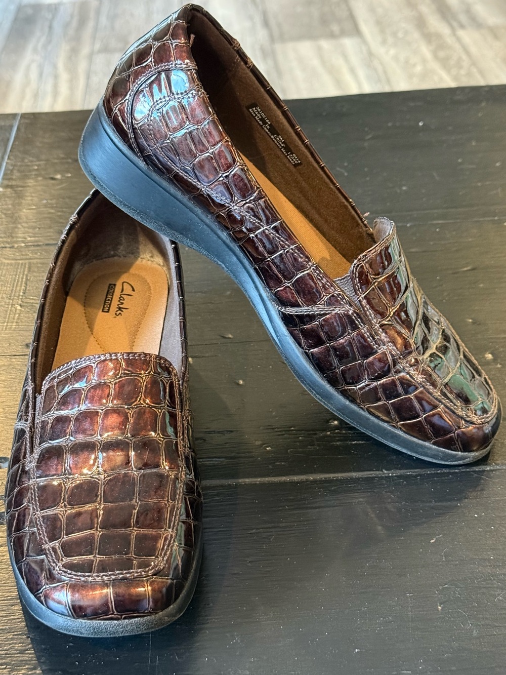 Clarks Brown Croc-Embossed Slip-On Loafers